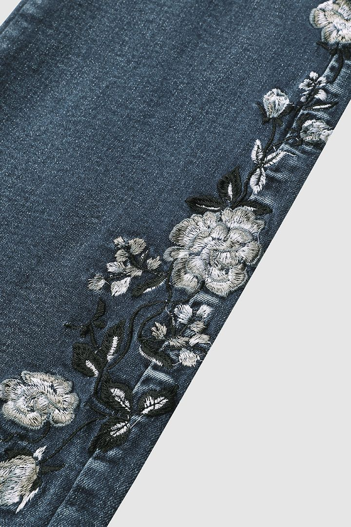 😍 An lá seo caite 56% OFF🔥 Bróidnéireacht Hand Floral Jeans Bootcut Meán Waist🔥 