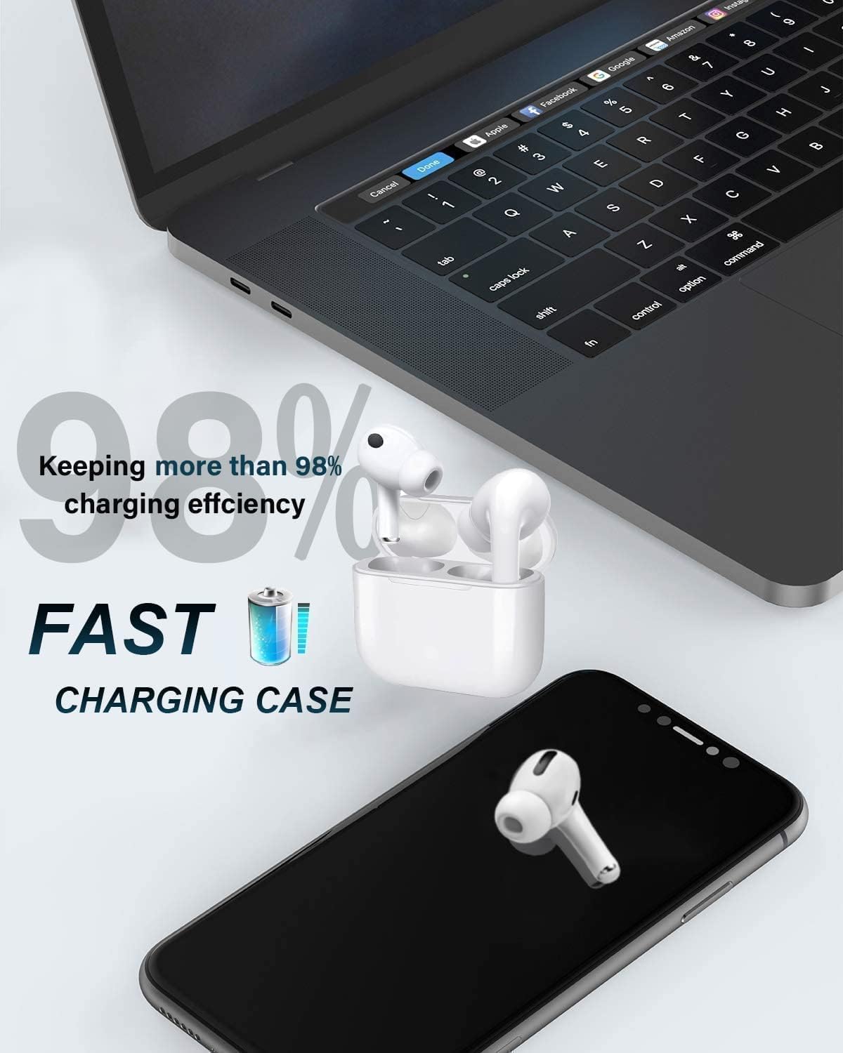 Wireless Earbuds Bluetooth Headphones with Charging Case Noise Cancelling 3D Stereo Headsets Built in Mic in Ear Ear Buds IPX7 Waterproof Earphones for iPhone/Android/airpod pro/Samsung
