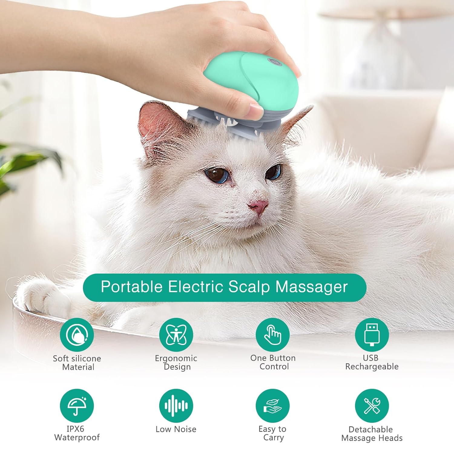 ORIA Upgraded Handheld Pet Massage for Dog and Cat, Electric Cat Massager Dog Massager, with 4 Rotatable Massage Heads