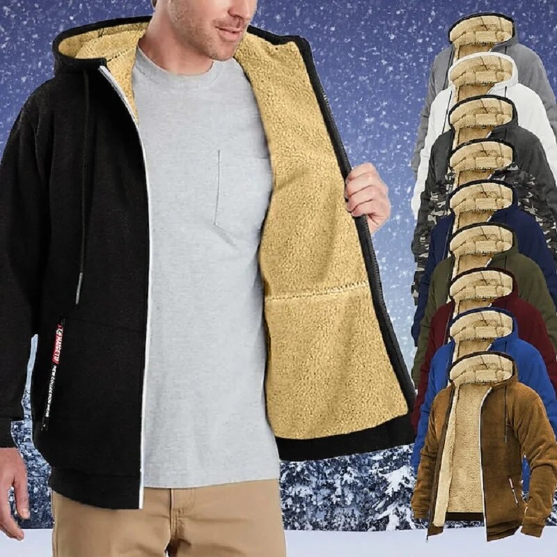 🔥70% off last day🔥Men's Oversized Hooded Fleece Jacket Thick Warm Fur Hooded Jacket