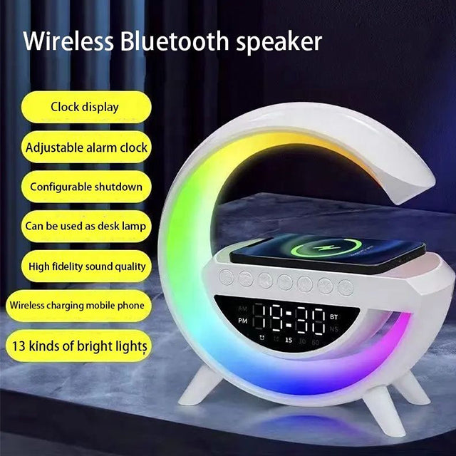G Speakers Lamp with Alarm Clock Wireless Charging Station RGB LED Wake Up Night Light Bluetooth Speakers Wake Up Light