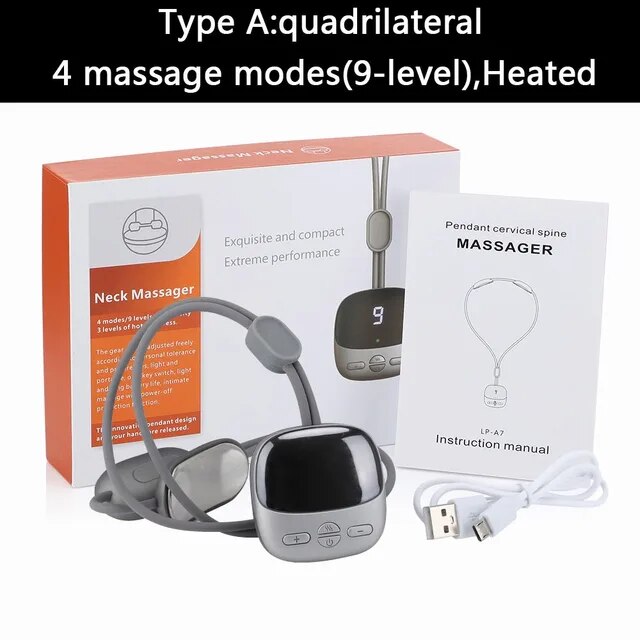 Smart Hanging Neck Massager Heating TENS EMS Pulse Necklace Microcurrent Cervical Shoulder Spine Kneading Low Frequency Relaxi