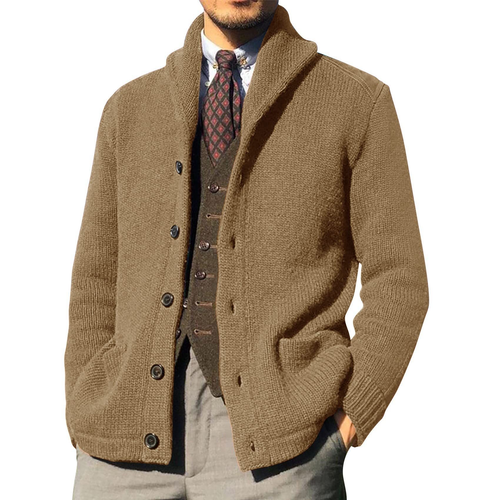 Men's Solid Color Gentleman Long Sleeve Knit Cardigan