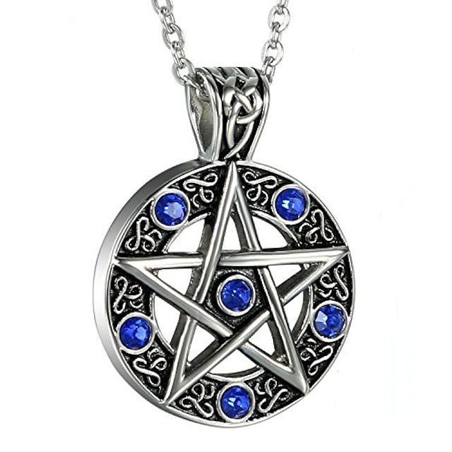 oidea mens stainless steel hollow vitnage star pentagram pentacle pendant necklace,pagan wiccan witch gothic pewter chain included