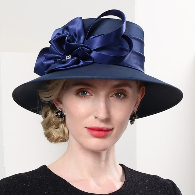 Hats Double Layer Cloth Bowler / Cloche Hat Sun Hat Top Hat Wedding Tea Party Elegant British With Crystal Bowknot Headpiece Headwear