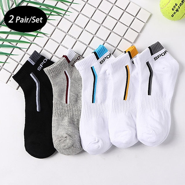 Men's 2 Pairs Socks Letter & Striped Print Ankle Socks Running Socks Color Block Fashionable Casual Daily Medium Spring, Summer, Fall, Winter Stylish Traditional Classic