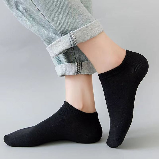 Unisex 5 Pairs Ankle Socks Black White Gray Color No Show Socks Plain Invisible Low Cut Socks Casual Daily Basic Medium Four Seasons Breathable