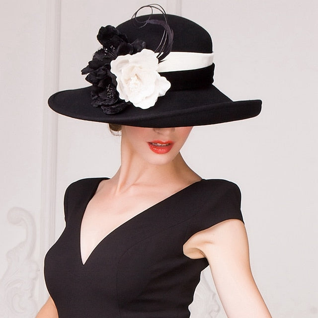 Wool Hats with Flower 1PC Casual Kentucky Derby Horse Race Headpiece Melbourne Cup Hats Headpiece