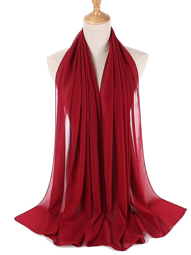 Women's Chiffon Scarf Party Dailywear Holiday Red Pink Scarf Pure Color