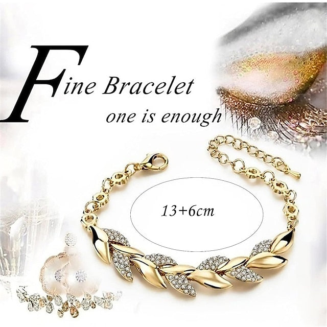 Women's Bracelets Fashion Full Diamond-Gold Leaf Bracelet Alloy Zirconia Jewelry for Girlfriend Valentines Mothers Jewelry Gifts