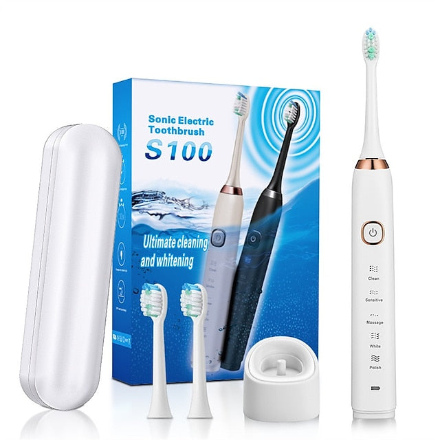 Sonic Electric Toothbrush Wireless Charging 5 Brushing Modes With Travel Box Brush Head Dust Cover 3 Replacement Soft Bristle Brush Heads