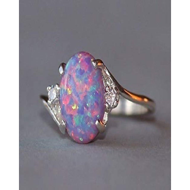 Women's Sterling Silver Rings Oval Cut Fire Opal Exquisite Jewelry Birthday Proposal Gifts Bridal Engagement Party Rings